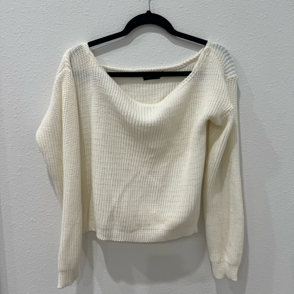 Off the Shoulder Ivory Women's Cropped Sweater